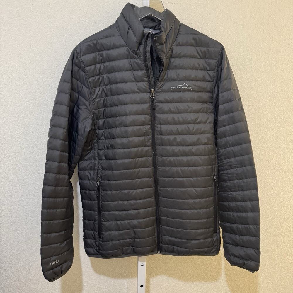 Eddie Bauer Gray Microlight Traveler Zip Front Down Jacket Men's S Eb650